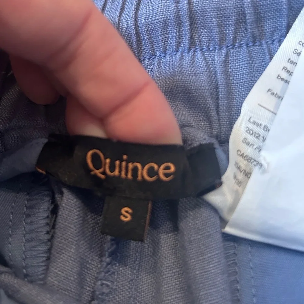 Quince Women Blue 100% Linen Wide Leg Cropped Drawstring Pants Size S